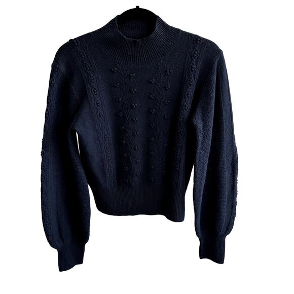 Reformation Sinclair Cable Knit Wool Sweater in Navy Blue. - Picture 2 of 5
